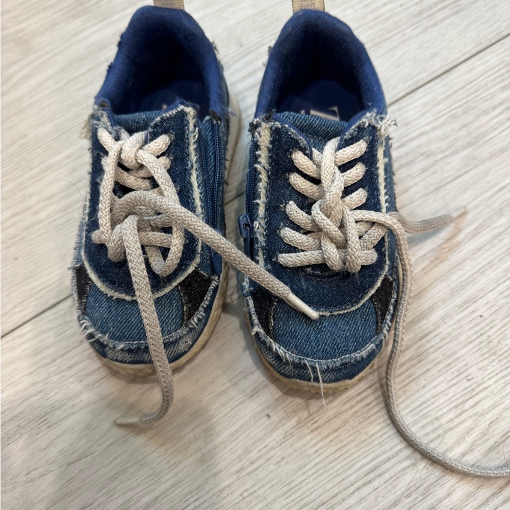 Toddler Denim Casual Lace-Up Sneakers in Navy Blue and Cream